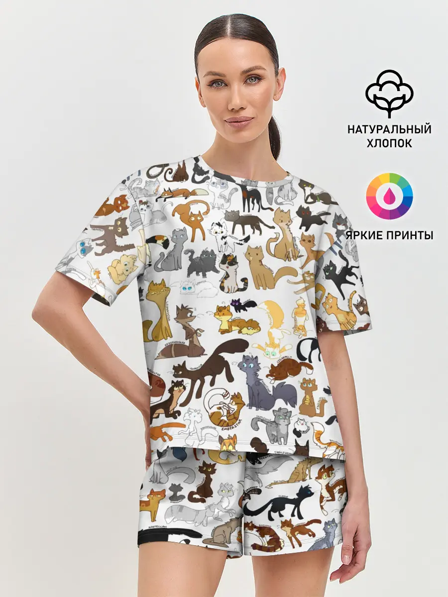 Женская пижама с шортами / Котоколлаж 01