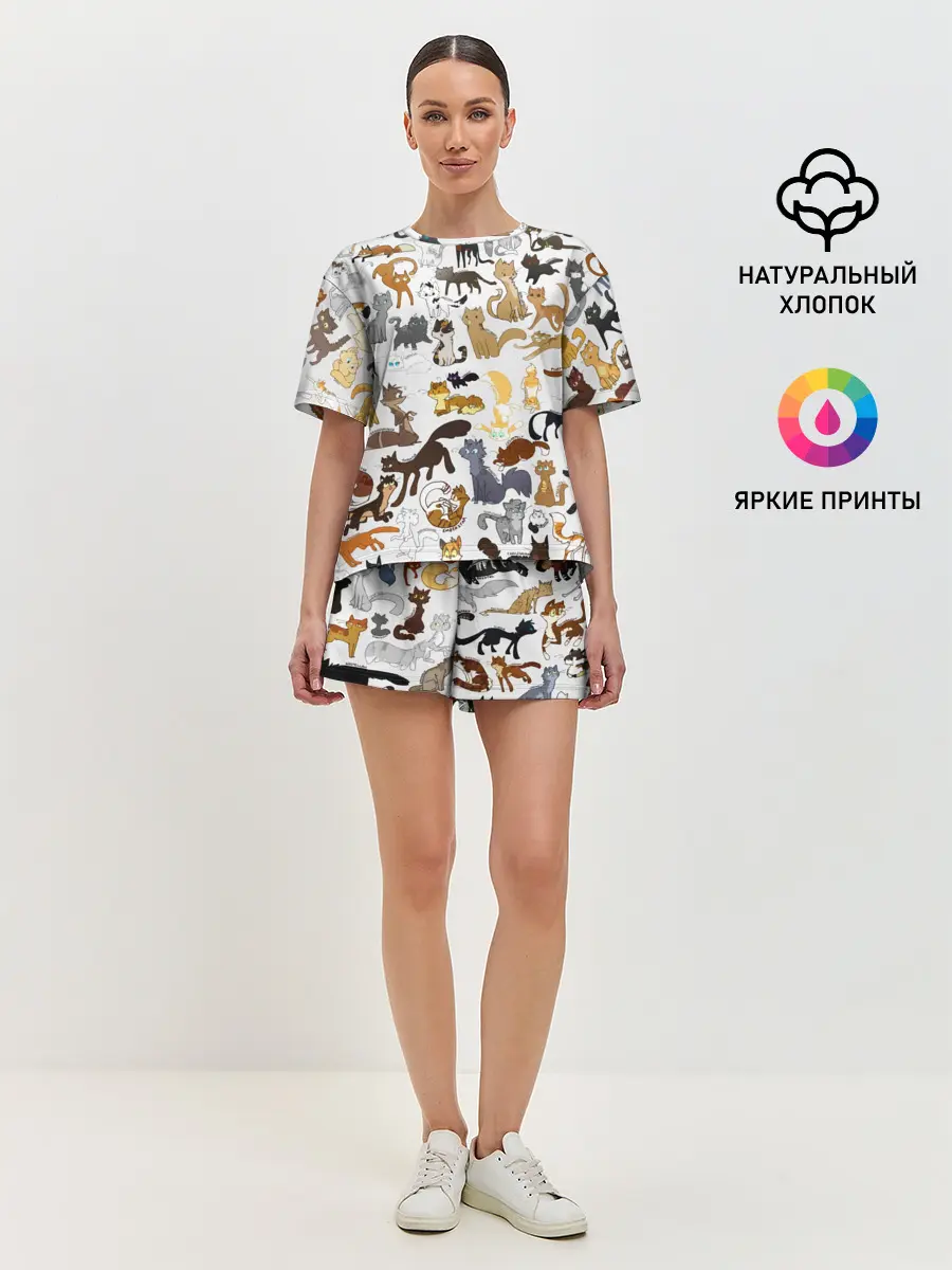 Женская пижама с шортами / Котоколлаж 01