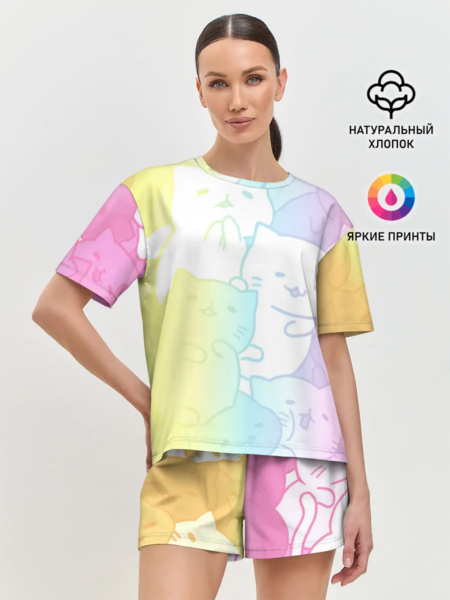 Женская пижама с шортами / Котоколлаж 05