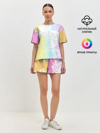 Женская пижама с шортами / Котоколлаж 05