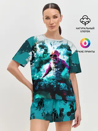 Женская пижама с шортами / Череп в дыму