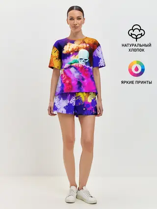 Женская пижама с шортами / Череп в дыму