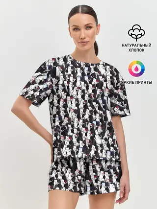 Женская пижама с шортами / Черно-белые медведи