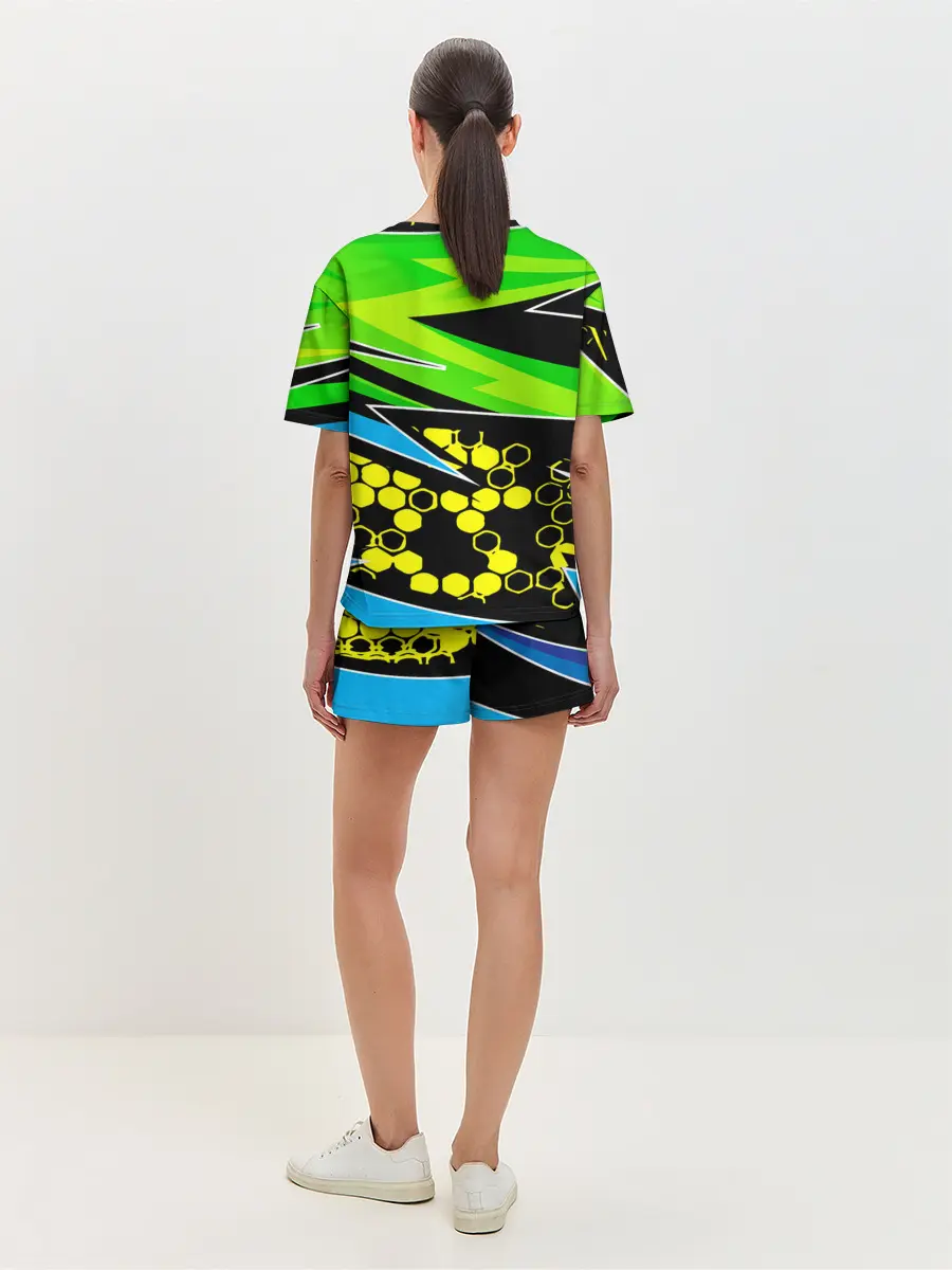 Женская пижама с шортами / Light green urban marble