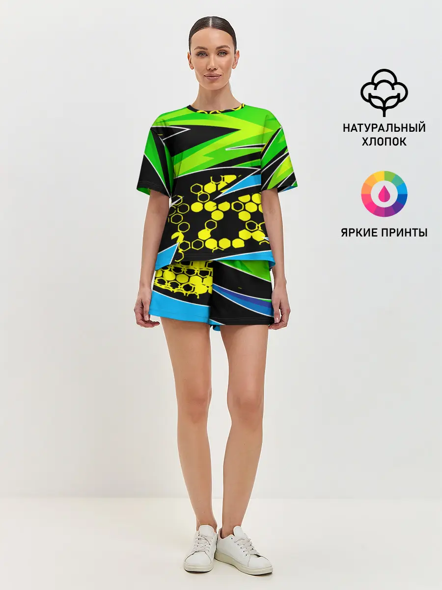 Женская пижама с шортами / Light green urban marble