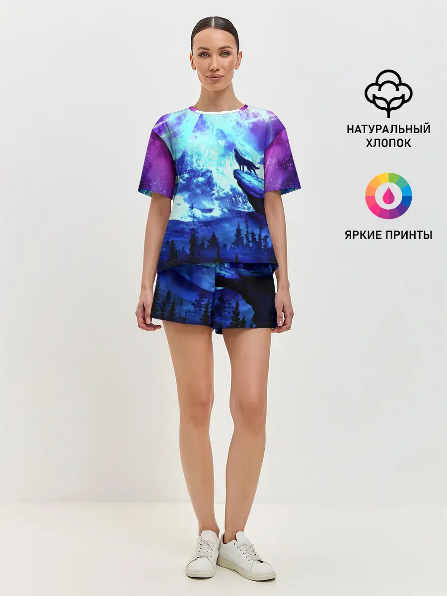 Женская пижама с шортами / Ночь Волк Луна