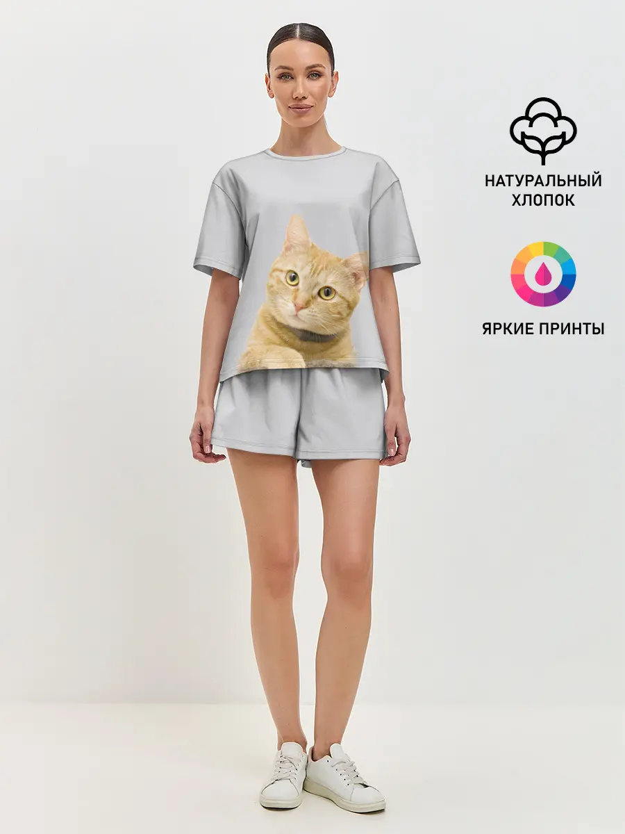 Женская пижама с шортами / Рыжий котик