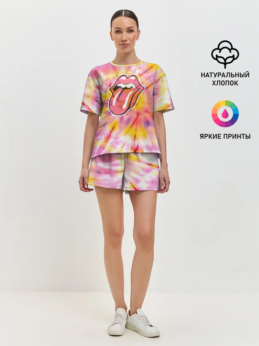 Женская пижама с шортами / Rolling Stones tie-dye