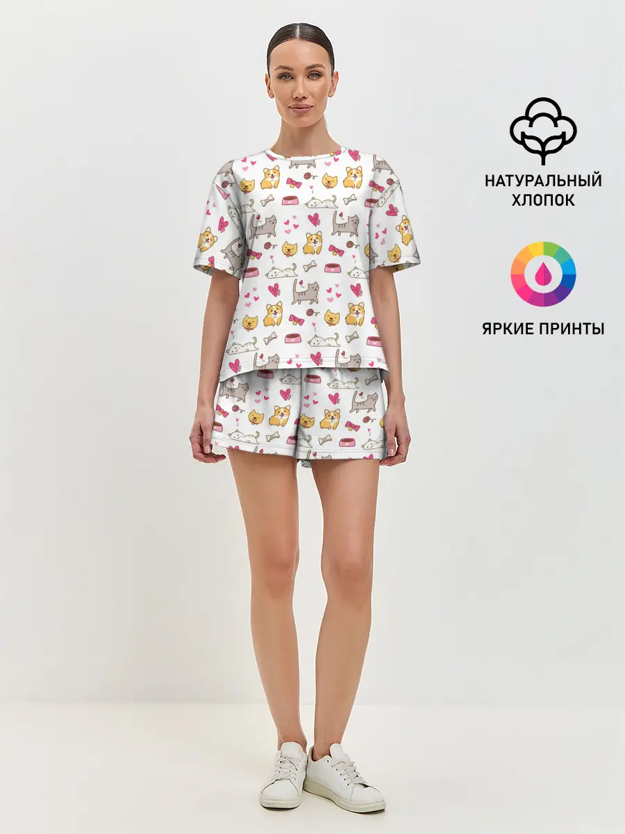 Женская пижама с шортами / Домашние питомцы