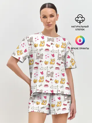 Женская пижама с шортами / Домашние питомцы