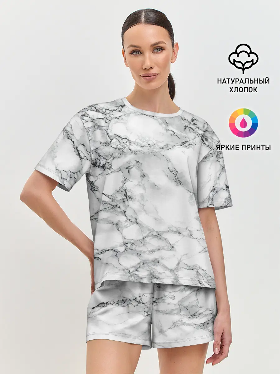 Женская пижама с шортами / Мрамор