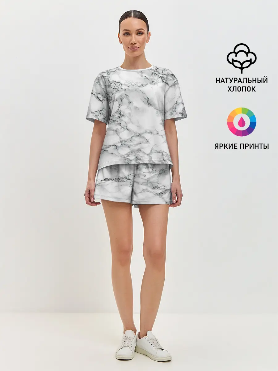 Женская пижама с шортами / Мрамор