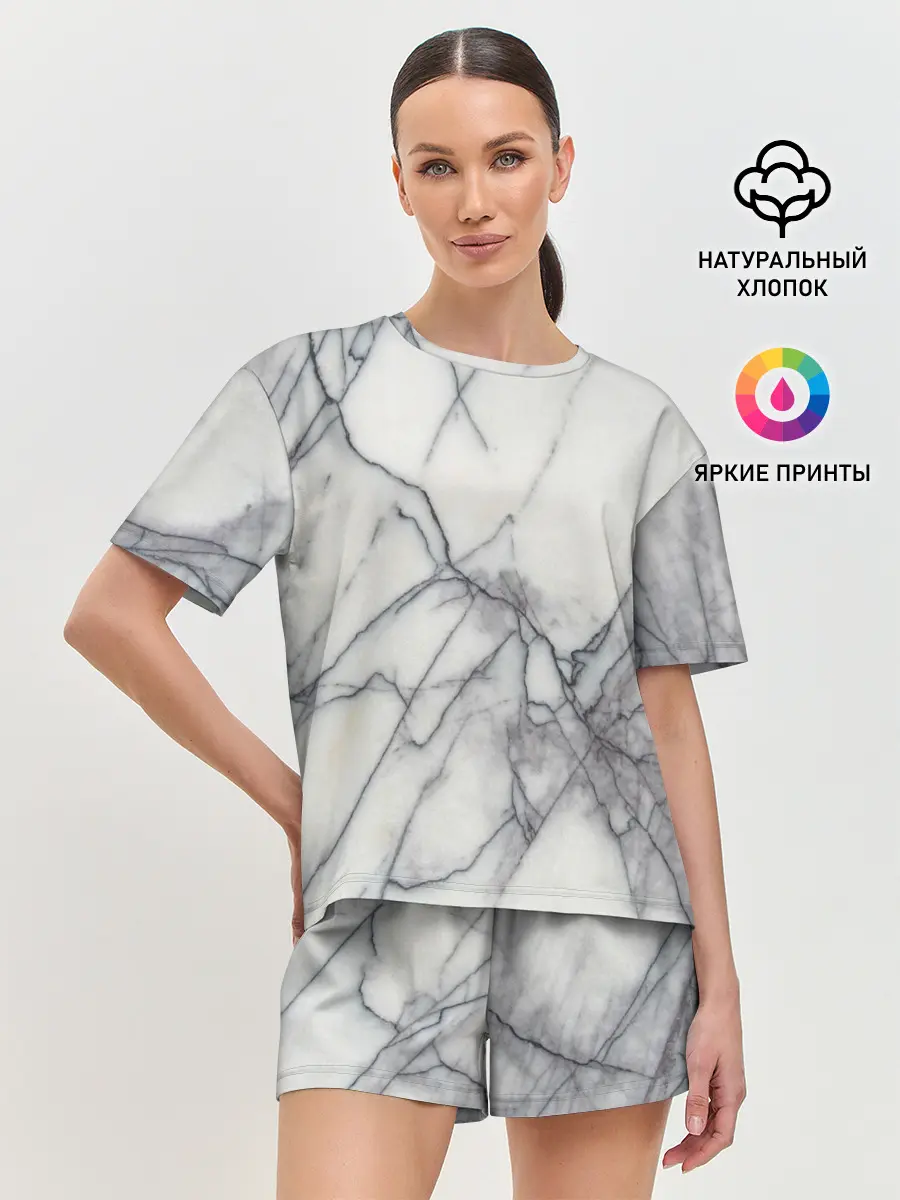Женская пижама с шортами / Мрамор