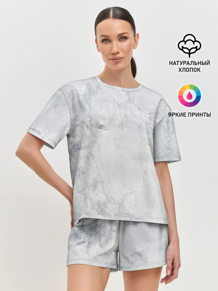 Женская пижама с шортами / Мрамор