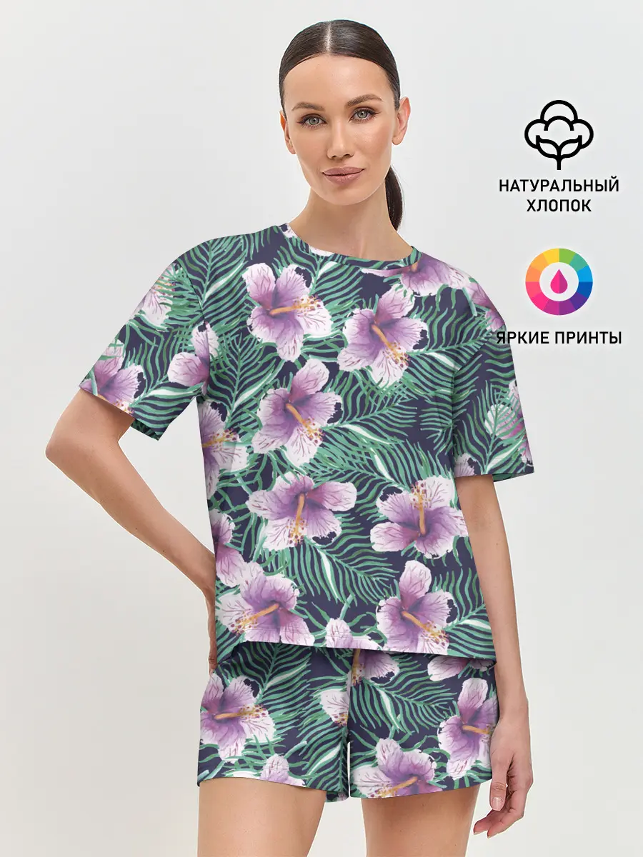 Женская пижама с шортами / Тропический цветок
