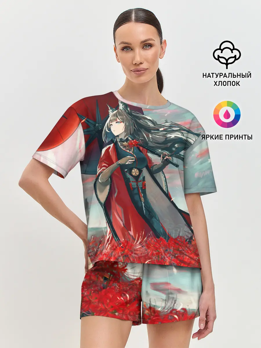 Женская пижама с шортами / Azur Lane red flowers