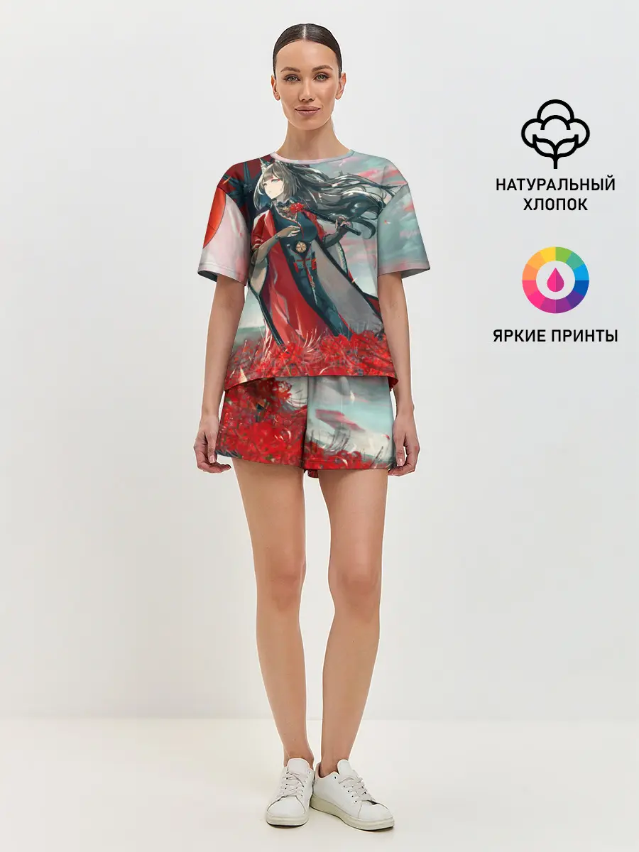 Женская пижама с шортами / Azur Lane red flowers