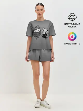 Женская пижама с шортами / Котики в масках