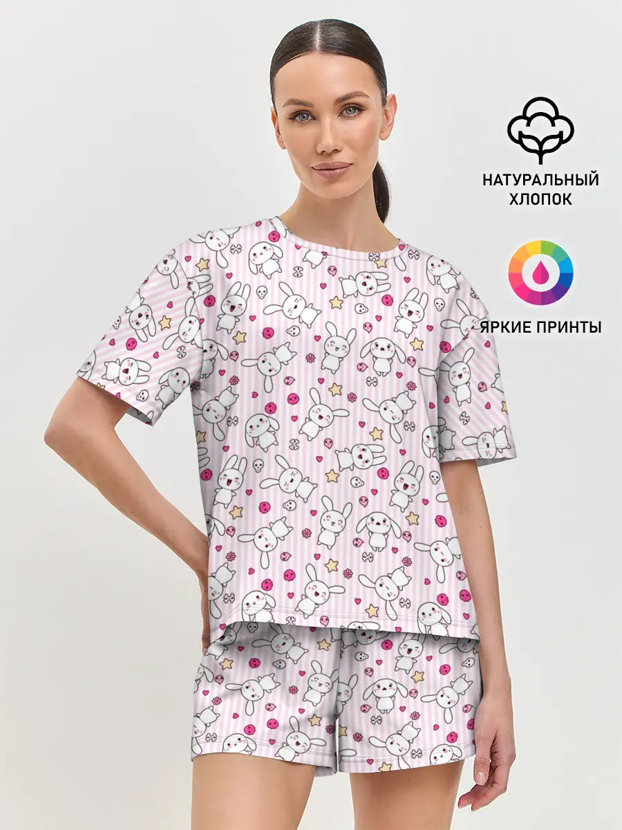Женская пижама с шортами / Зайчики