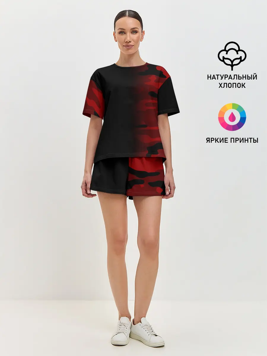 Женская пижама с шортами / RED BLACK MILITARY CAMO | КРАСНЫЙ КАМУФЛЯЖ
