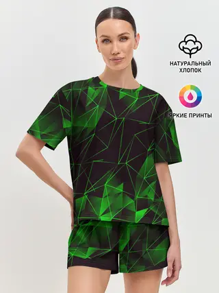 Женская пижама с шортами / GREEN STRIPES | ЗЕЛЕНАЯ ГЕОМЕТРИЯ