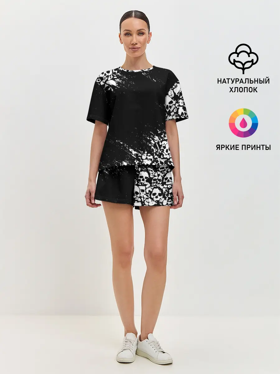 Женская пижама с шортами / БЕЛЫЕ ЧЕРЕПА | WHITE SKULLS