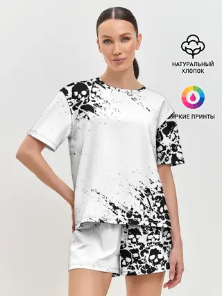 Женская пижама с шортами / БЕЛЫЕ ЧЕРЕПА | WHITE SKULLS