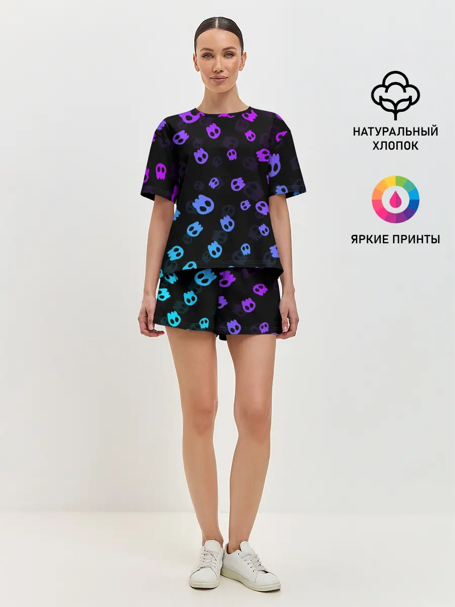 Женская пижама с шортами / НЕОНОВЫЕ ЧЕРЕПА
