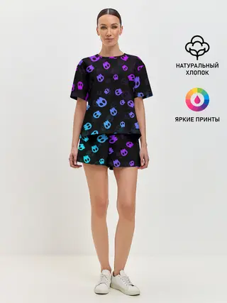 Женская пижама с шортами / НЕОНОВЫЕ ЧЕРЕПА