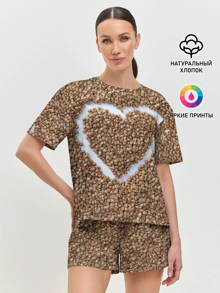 Женская пижама с шортами / i love гречка