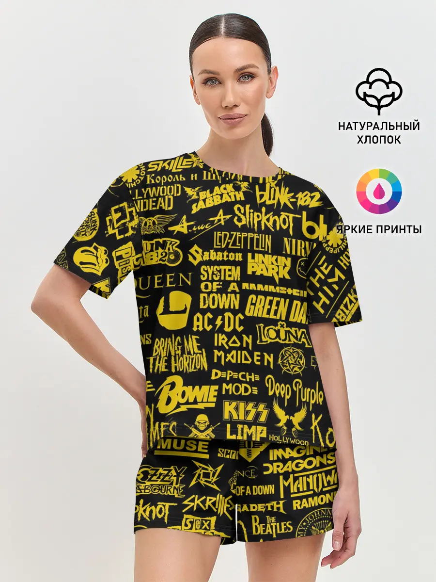 Женская пижама с шортами / Логотипы рок групп GOLD
