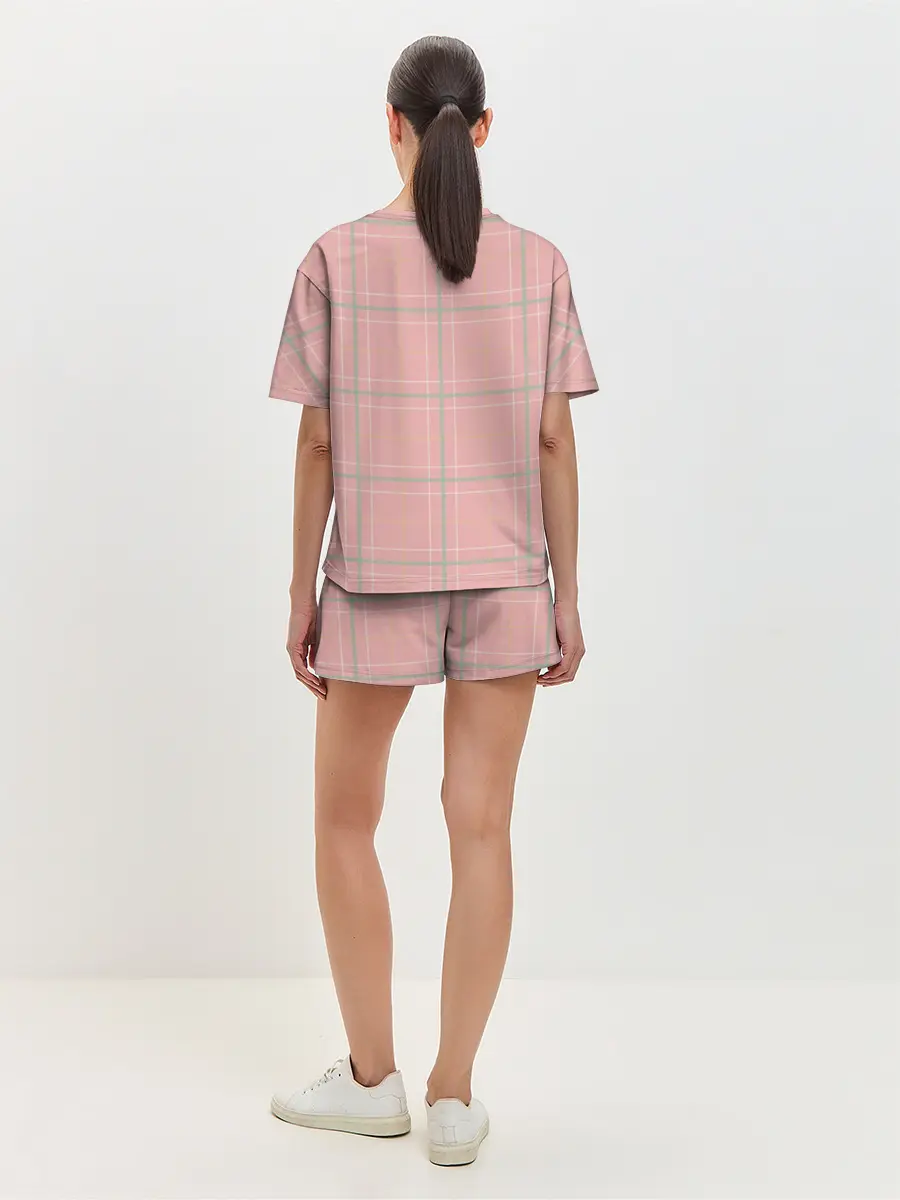 Женская пижама с шортами / Шотландка Розовая