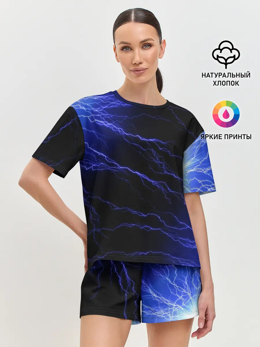 Женская пижама с шортами / МОЛНИИ | РАЗРЯДЫ | НЕОН