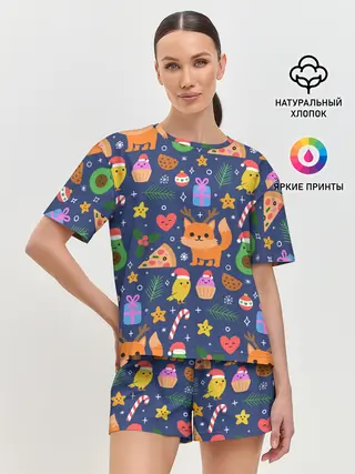 Женская пижама с шортами / Новогодний макет