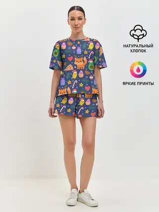 Женская пижама с шортами / Новогодний макет