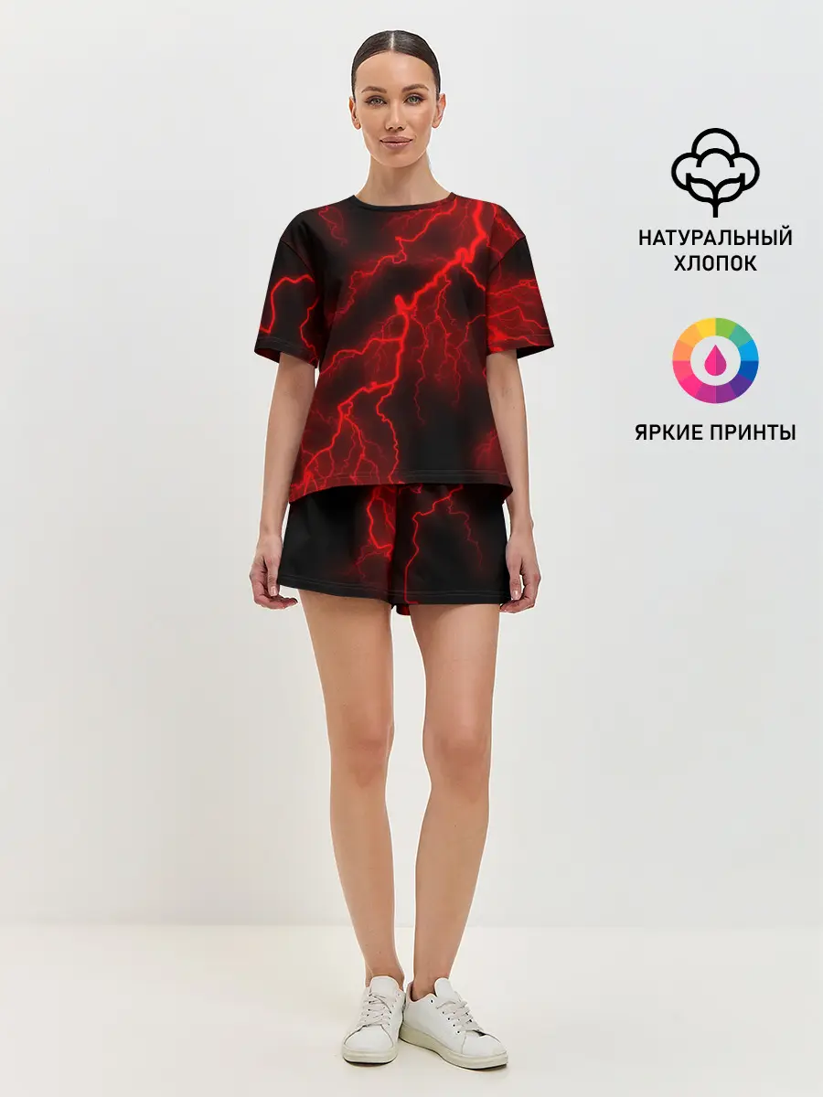 Женская пижама с шортами / МОЛНИЯ RED NEON