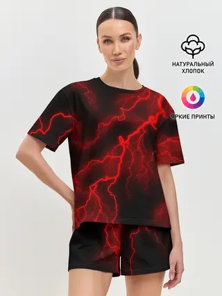 Женская пижама с шортами / МОЛНИЯ RED NEON