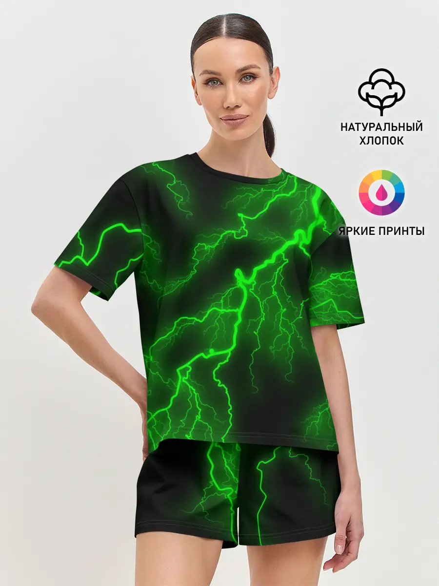 Женская пижама с шортами / МОЛНИЯ GREEN NEON