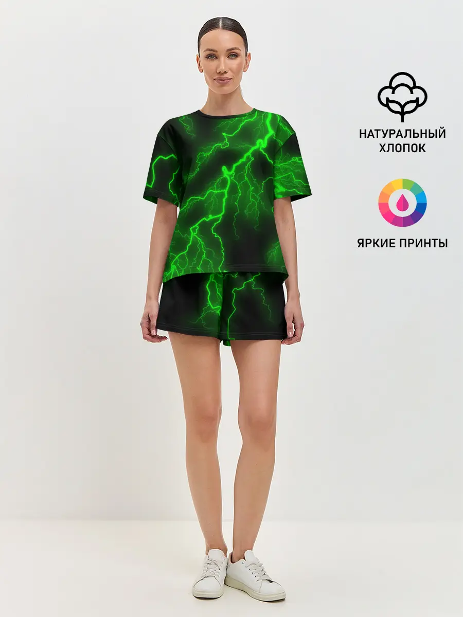Женская пижама с шортами / МОЛНИЯ GREEN NEON