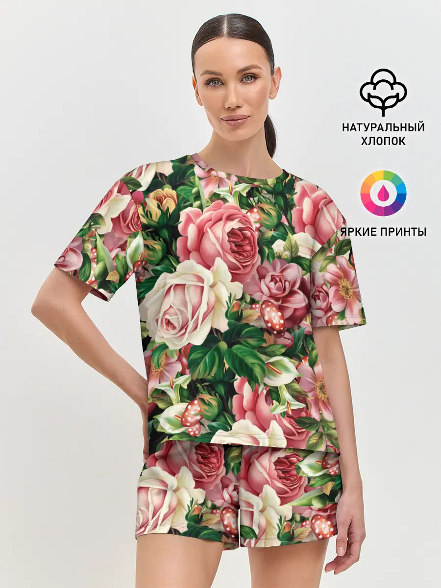 Женская пижама с шортами / ЦВЕТЫ / FLOWERS / 8 МАРТА