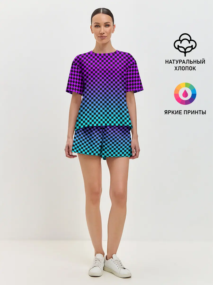 Женская пижама с шортами / НЕОНОВАЯ ШАХМАТКА