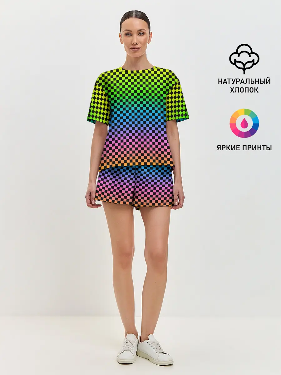 Женская пижама с шортами / РАДУЖНАЯ ШАХМАТКА