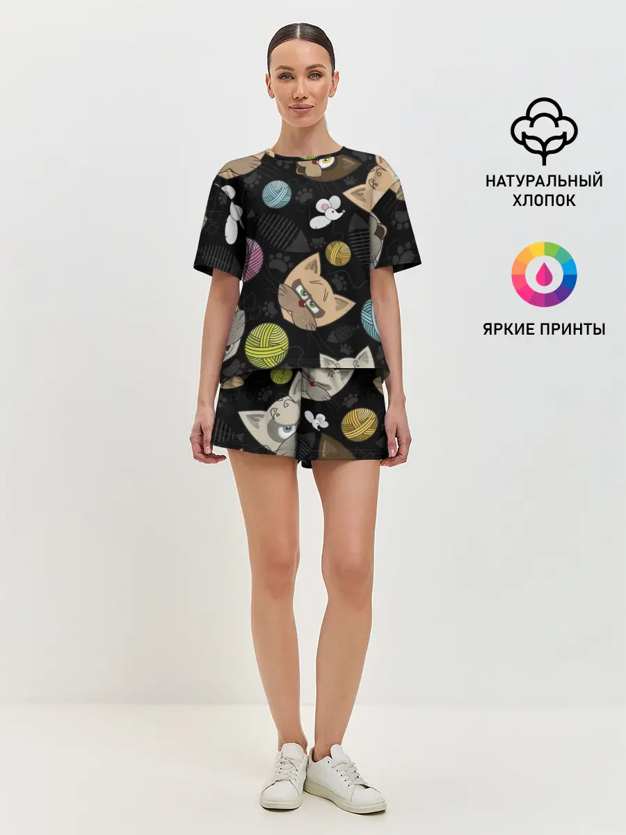 Женская пижама с шортами / Злой кот.