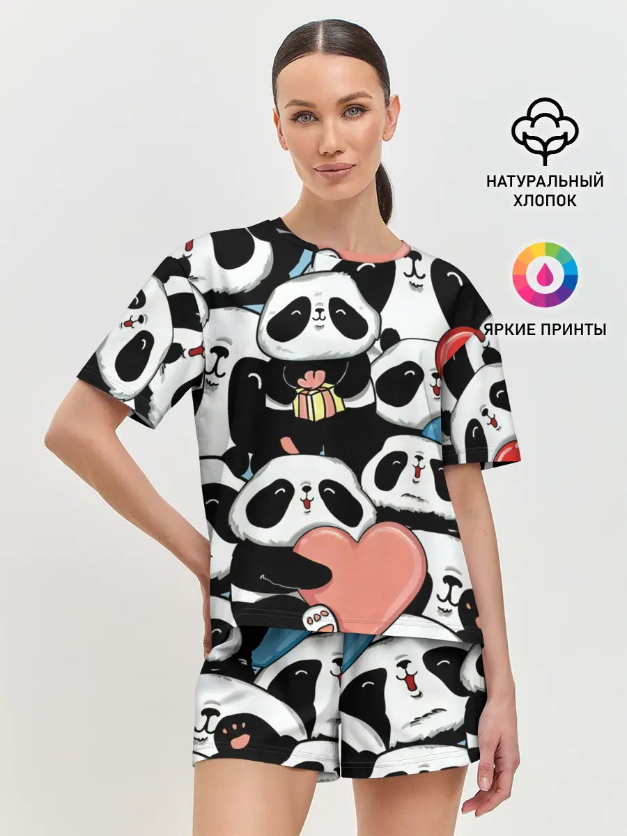 Женская пижама с шортами / Панды.