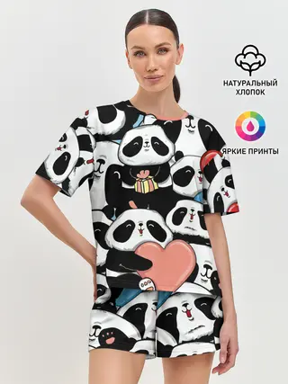 Женская пижама с шортами / Панды.