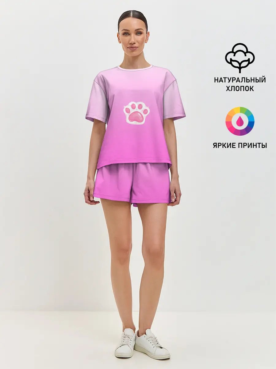 Женская пижама с шортами / Розовая лапка с подушечками
