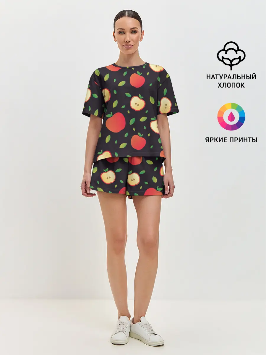 Женская пижама с шортами / Яблочный узор