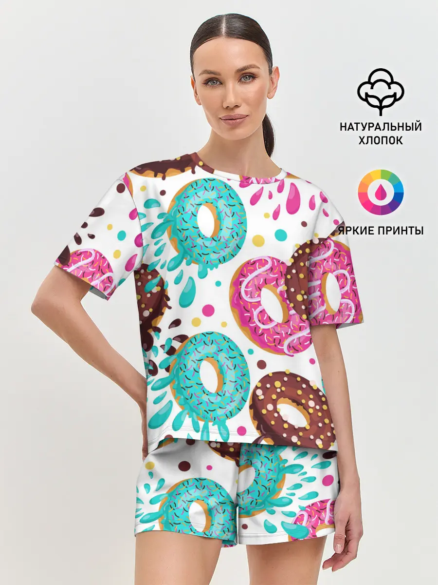 Женская пижама с шортами / Любитель пончиков