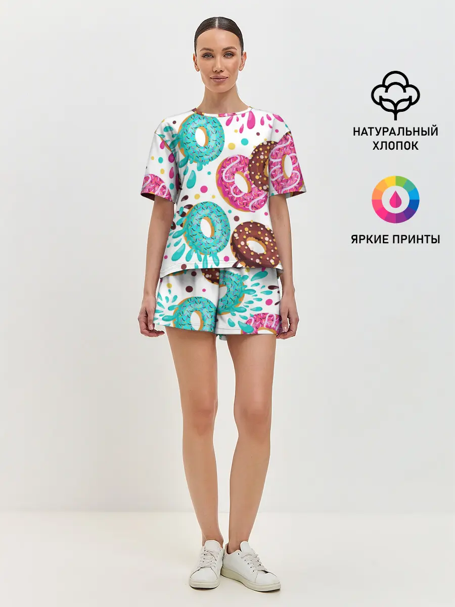 Женская пижама с шортами / Любитель пончиков
