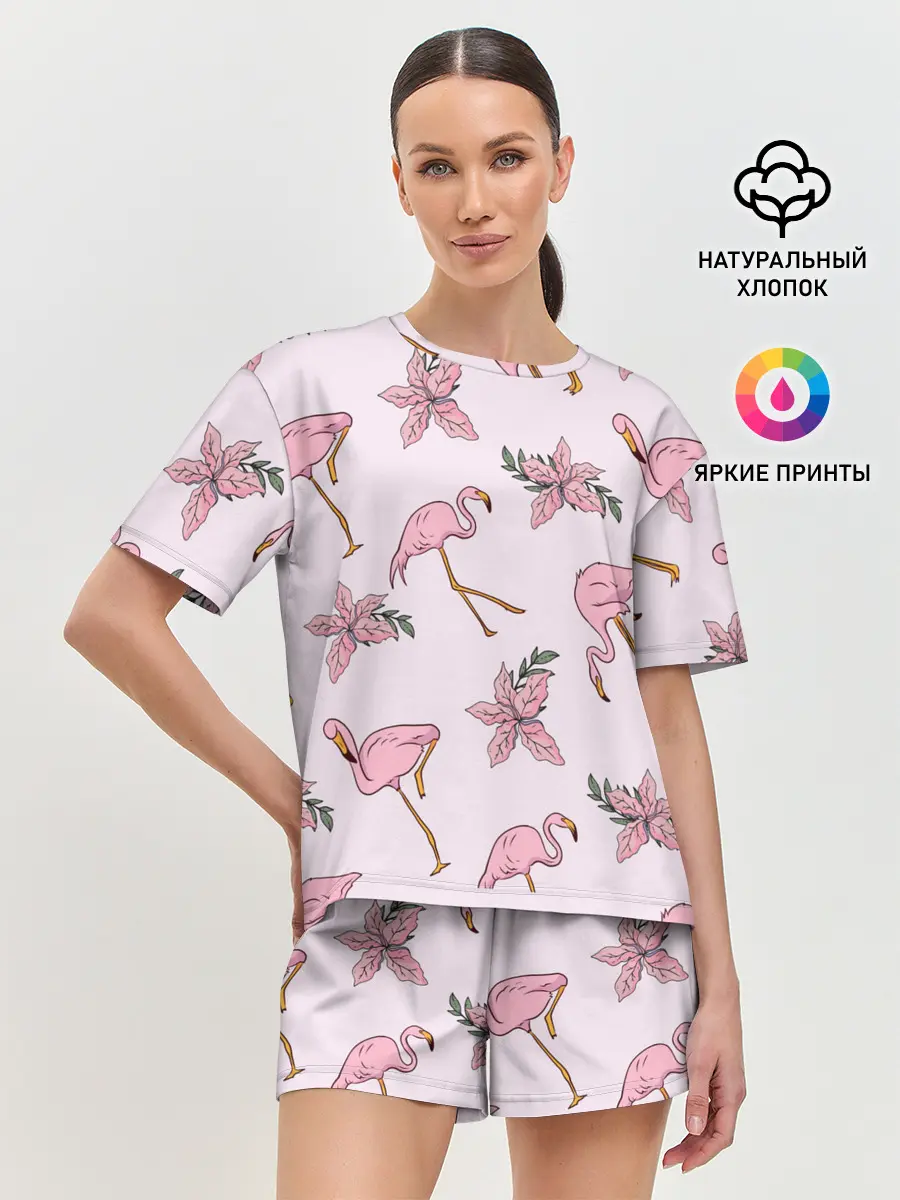Женская пижама с шортами / Розовый фламинго